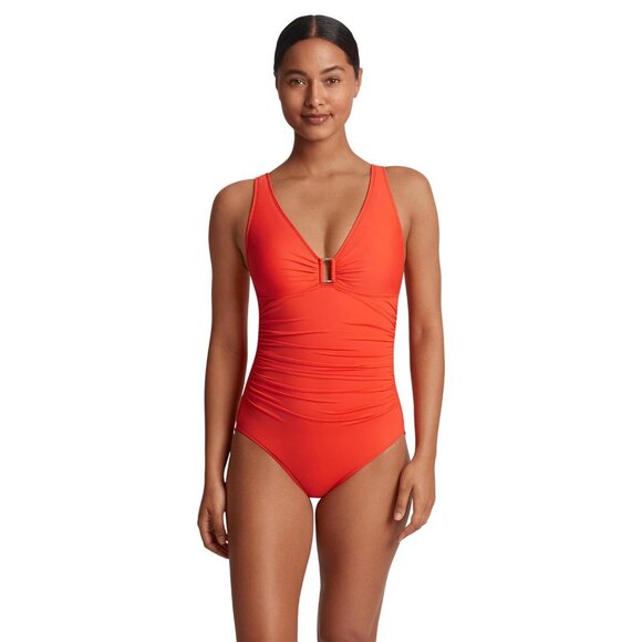 NWT Lauren Ralph Lauren Front Underwire One-Piece Swimsuit Persimmon Orange 12 - Picture 1 of 8